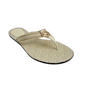 Gucci Lame Vernice Crystal Interlocking G Logo Sandals EU 40.5 White Gold w/ Box